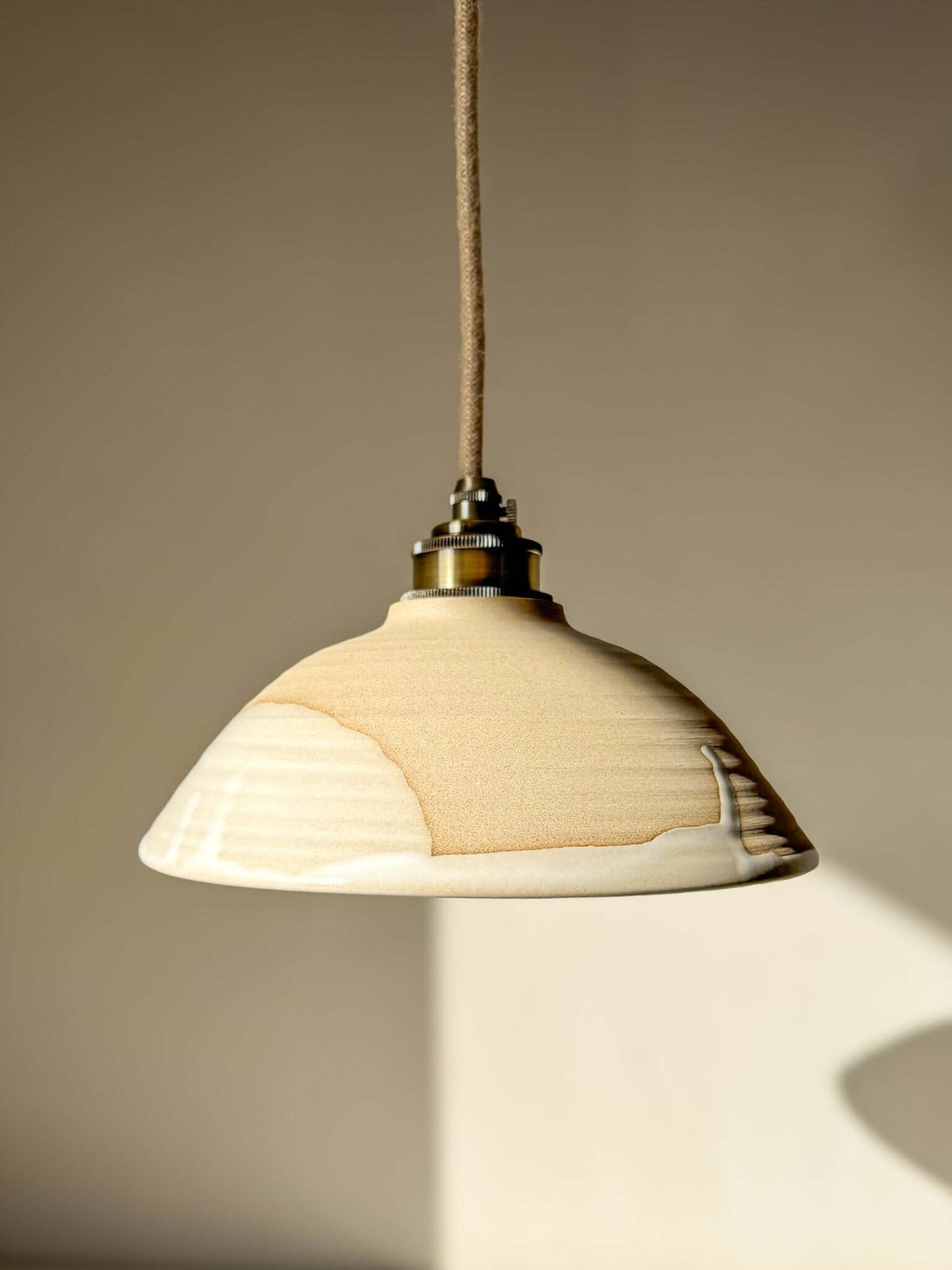 Ceramic Lamp Shade – Yuki #01 - Custom Order with snowy tones and clay warmth, glossy interior glaze, raw tactile exterior, hanging