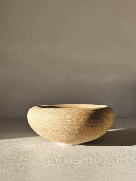 Double-Walled Bowl - Inyo #01 with raw toffee-toned clay exterior, perfect for modern table settings.