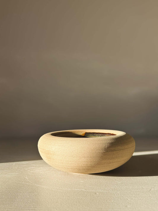 Double-Walled Bowl - Inyo #03 displayed with a soft, rounded exterior in raw toffee-toned clay, featuring gentle throwing lines.
