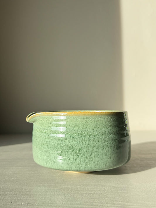 Matcha Bowl Spout – Sage #03 with soft sage-green glaze in light