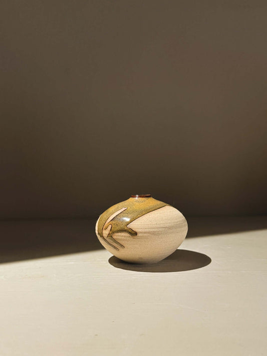 Orb Vase – Tenmoku #13 handmade ceramics with a unique glaze and soft spherical form.