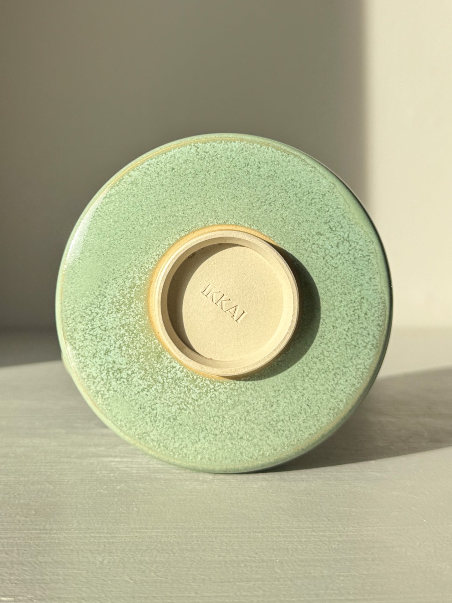 Matcha Bowl Spout – Sage #02 with sage-green glaze and smooth circular base.