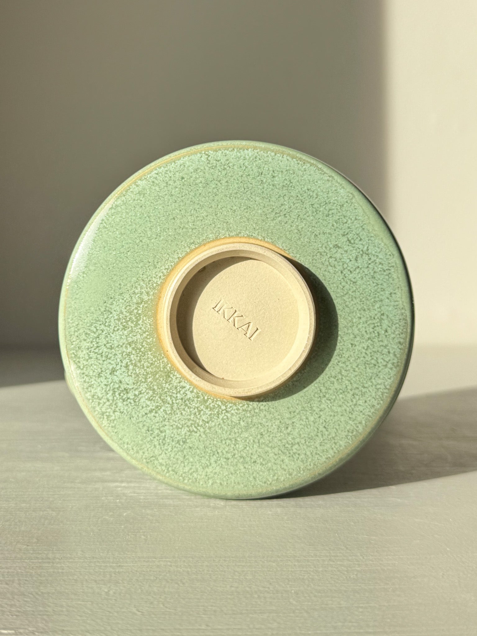 Matcha Bowl Spout – Sage #02 with sage-green glaze and smooth circular base.