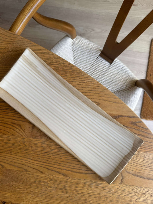 Sushi Plate – Yuki Series #02 handmade ceramic, long rectangular design, wooden table