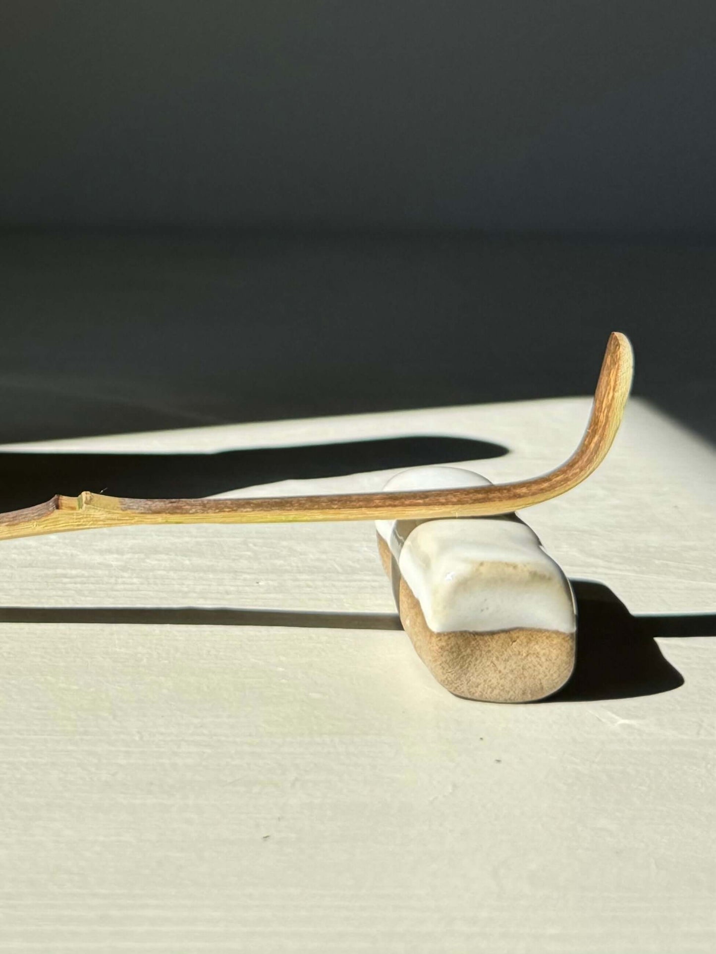 Handmade ceramic Chopstick/Spoon Rest – Yuki in white glaze and toffee clay.