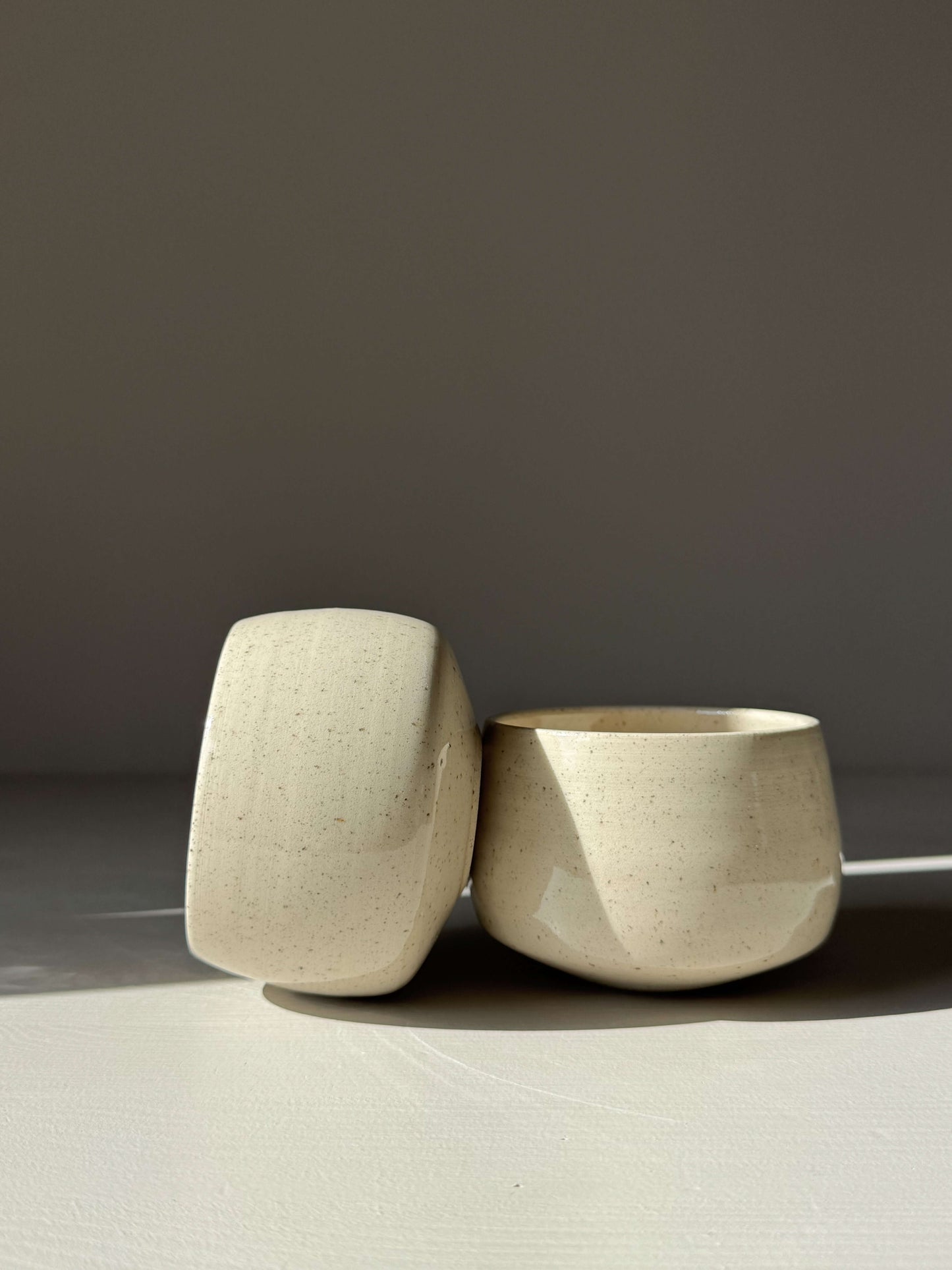 Handmade ceramic Cups - Speckled Clear Glaze with soft, rounded shapes and freckled design. Approx. 6.5 cm high.