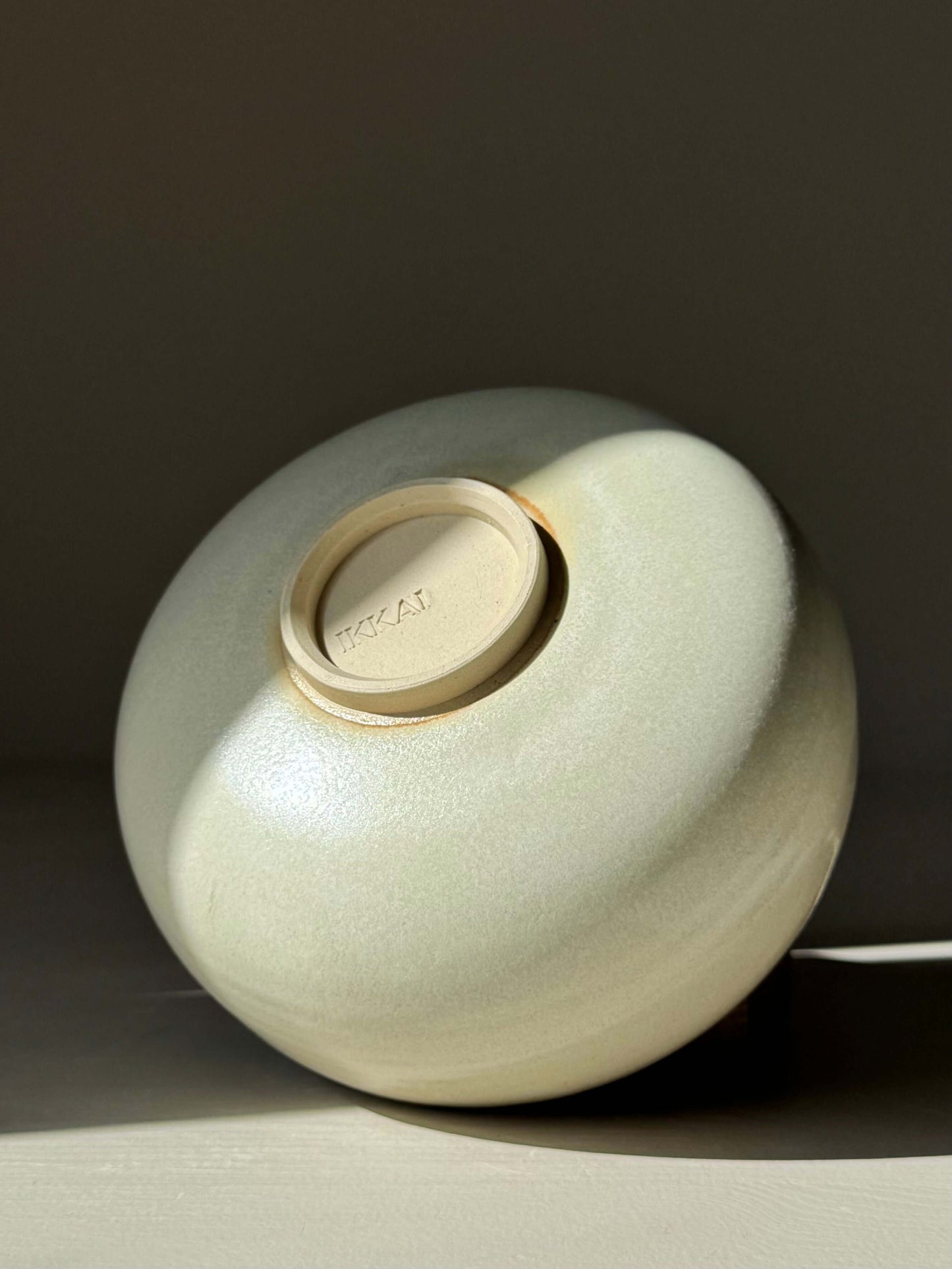 Handmade ceramic Katakuchi Matcha Bowl with Spout - Moonstone base view