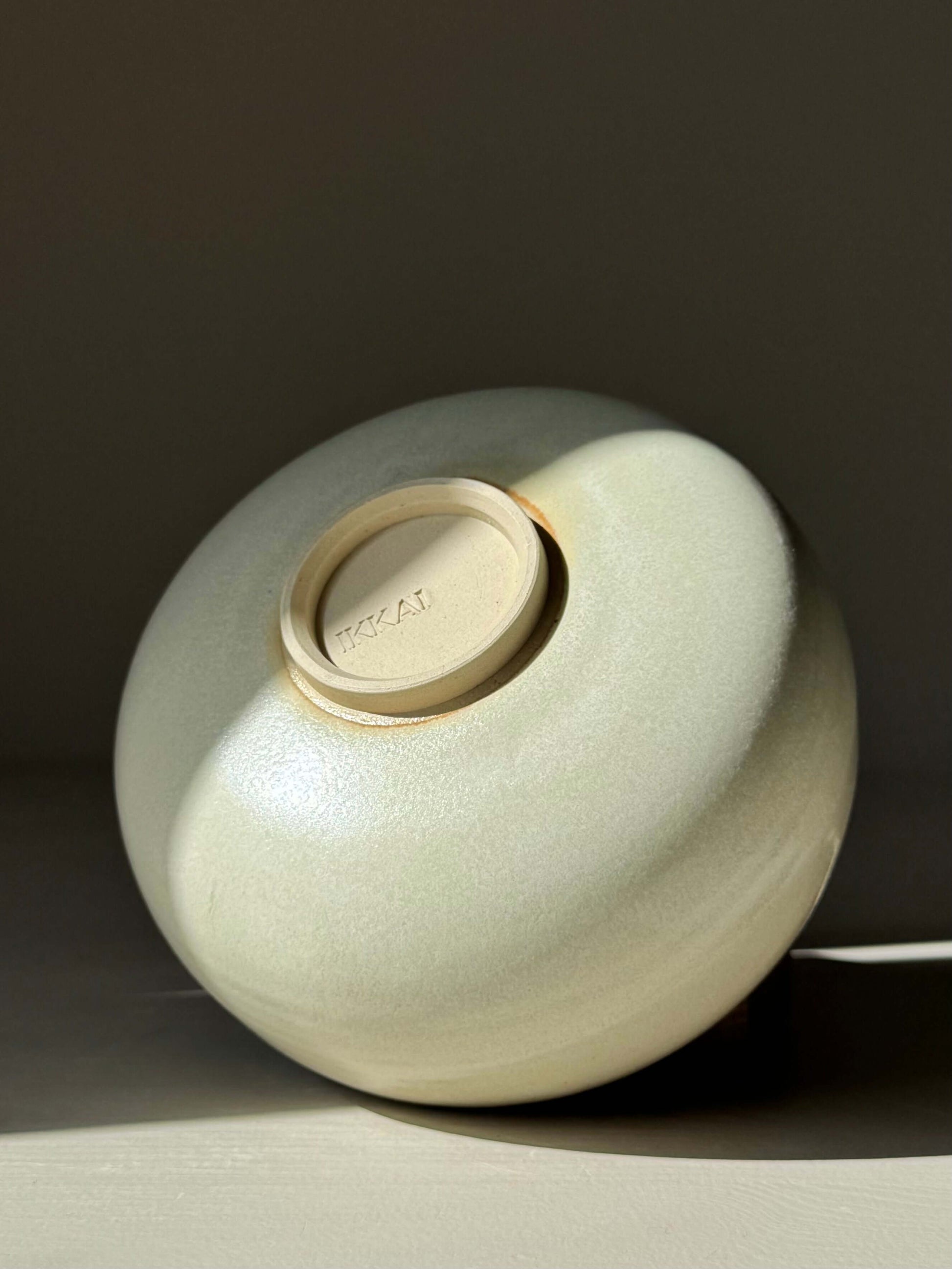 Handmade ceramic Katakuchi Matcha Bowl with Spout - Moonstone base view