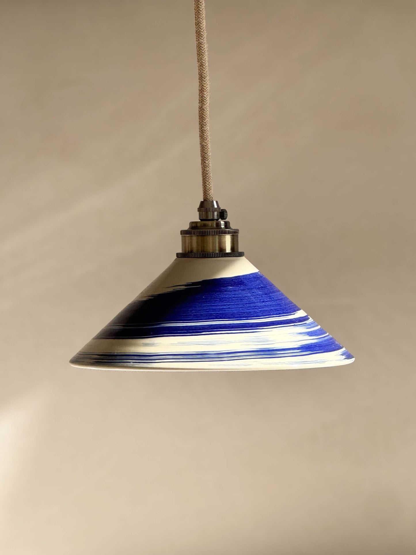 Ceramic Lamp Shade – Gosu #07, handmade ceramic lamp shade with cobalt blue accents and glossy finish, part of Gosu Series collection.