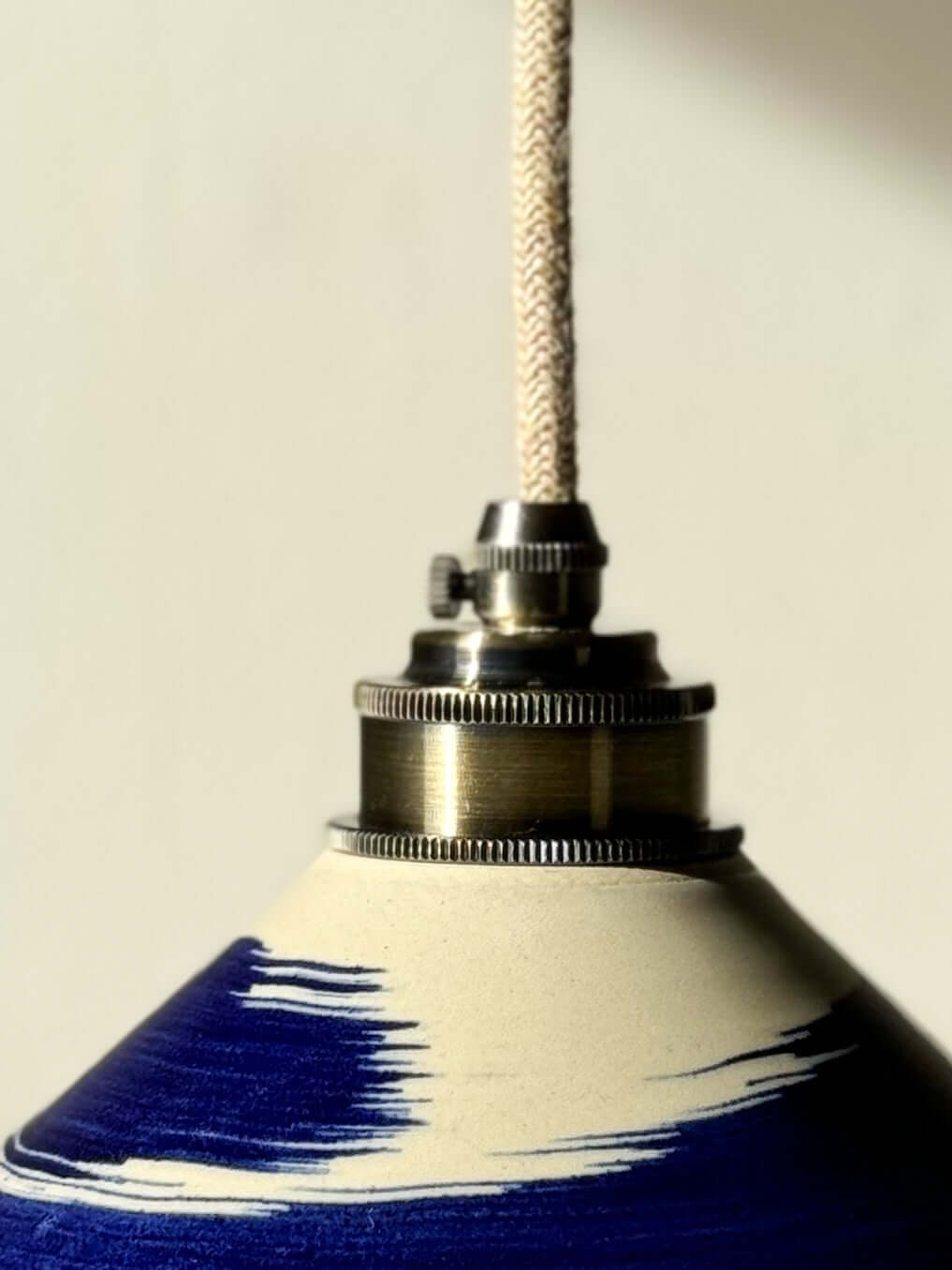 Handmade ceramic lamp shade in cobalt blue, Gosu Series #07, featuring unique hand-brushed design and glossy finish.