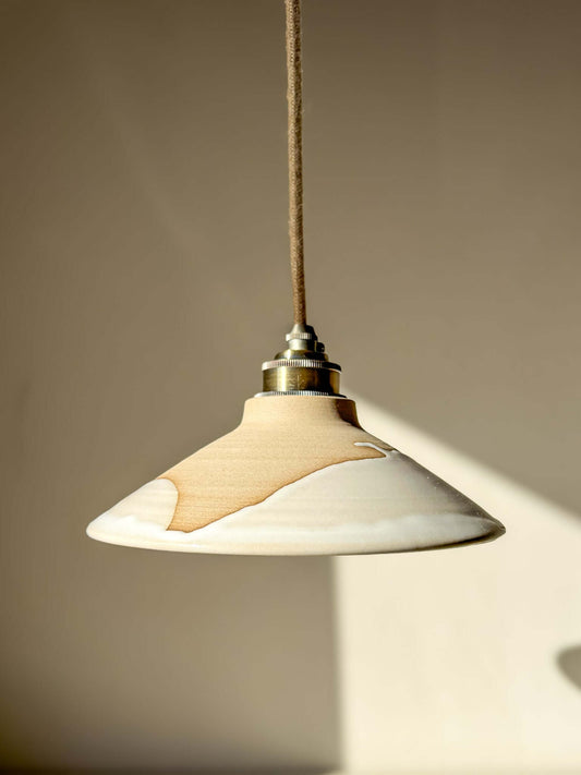 Lamp Shade – Yuki #02 - Custom order featuring glossy white glaze and raw tactile exterior with creamy glaze detail.