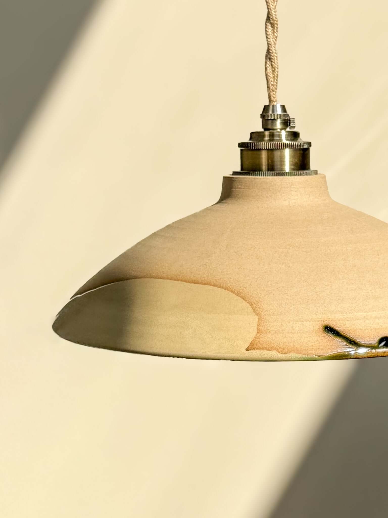 Ceramic Lamp Shade – Mori #02 Custom Order with natural tones and forest green glaze.