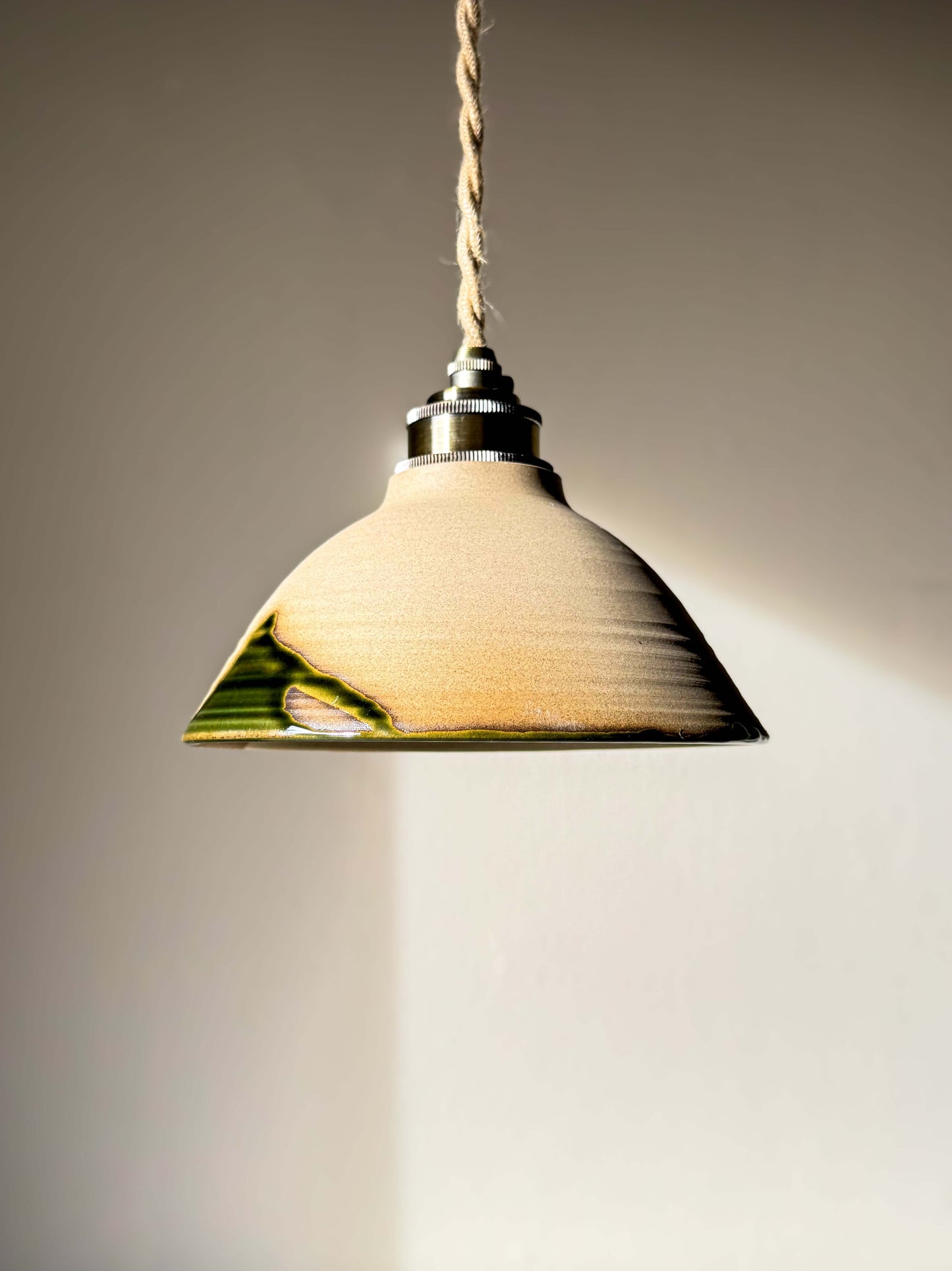 Ceramic Lamp Shade – Mori #01 with forest green glaze, handmade ceramic interior, organic design, unique lighting home decor