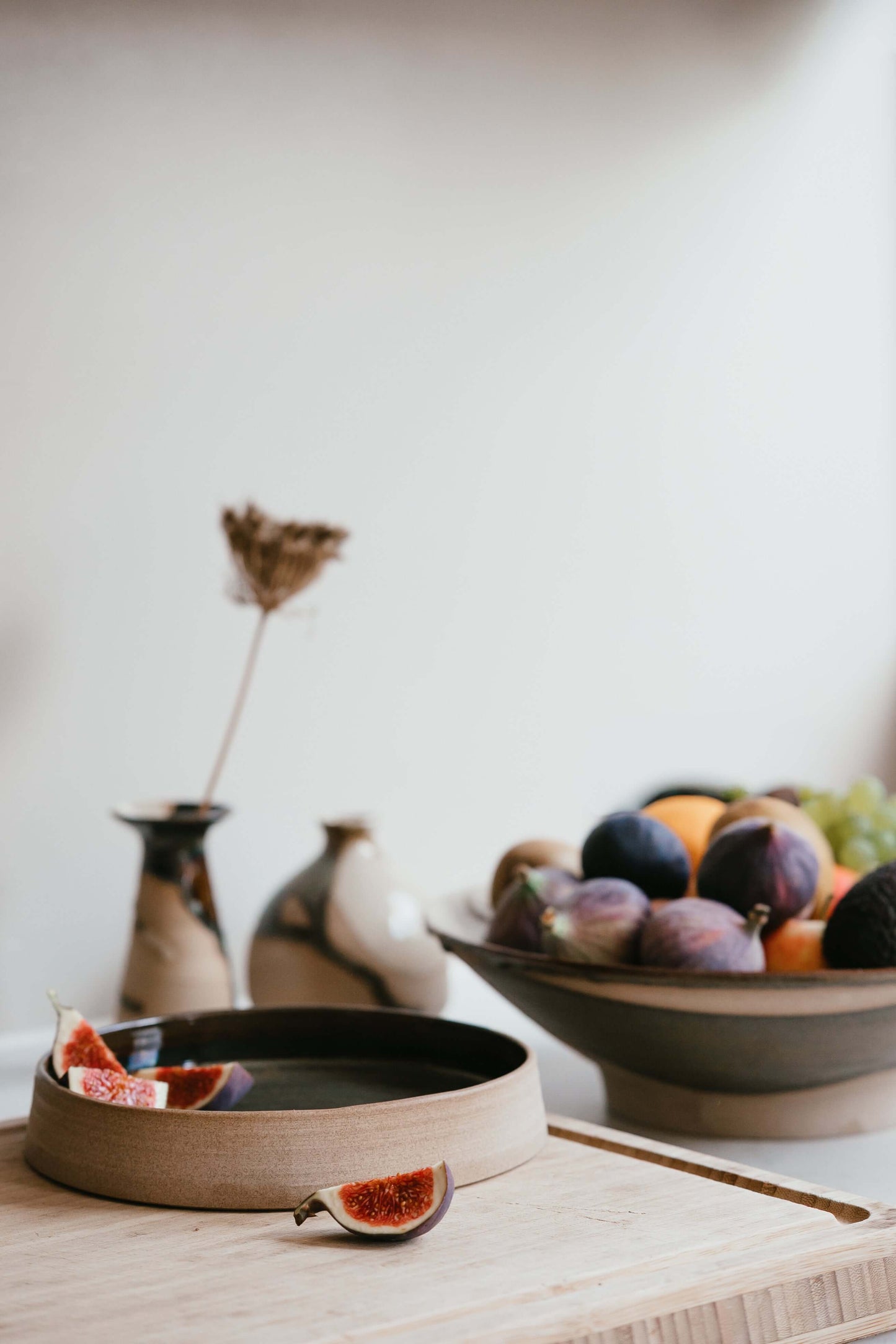 Handmade ceramic Large Bowl - Inyo Series #02 with figs and fruits in artistic setting