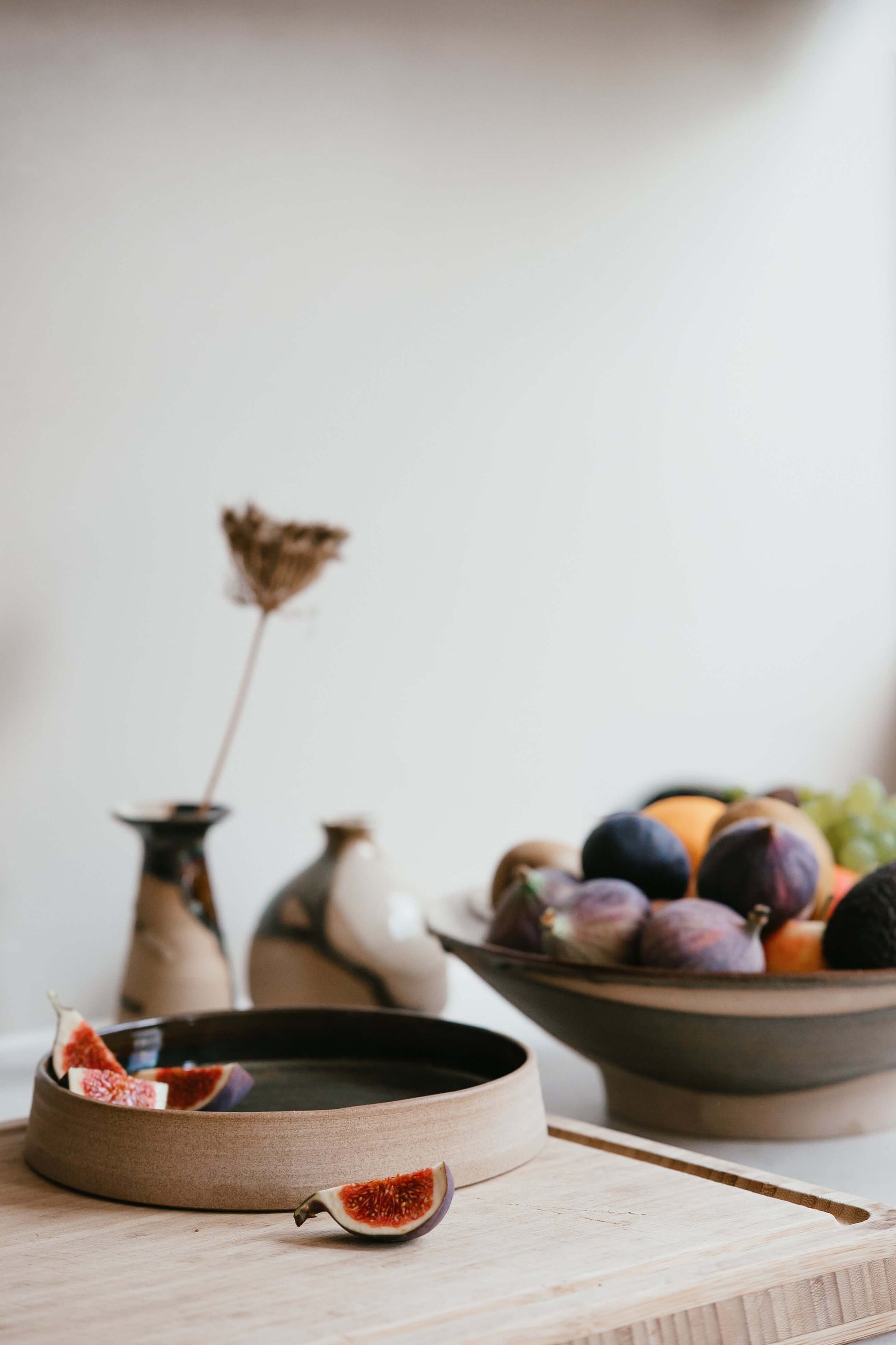Handmade ceramic Large Bowl - Inyo Series #02 with figs and fruits in artistic setting