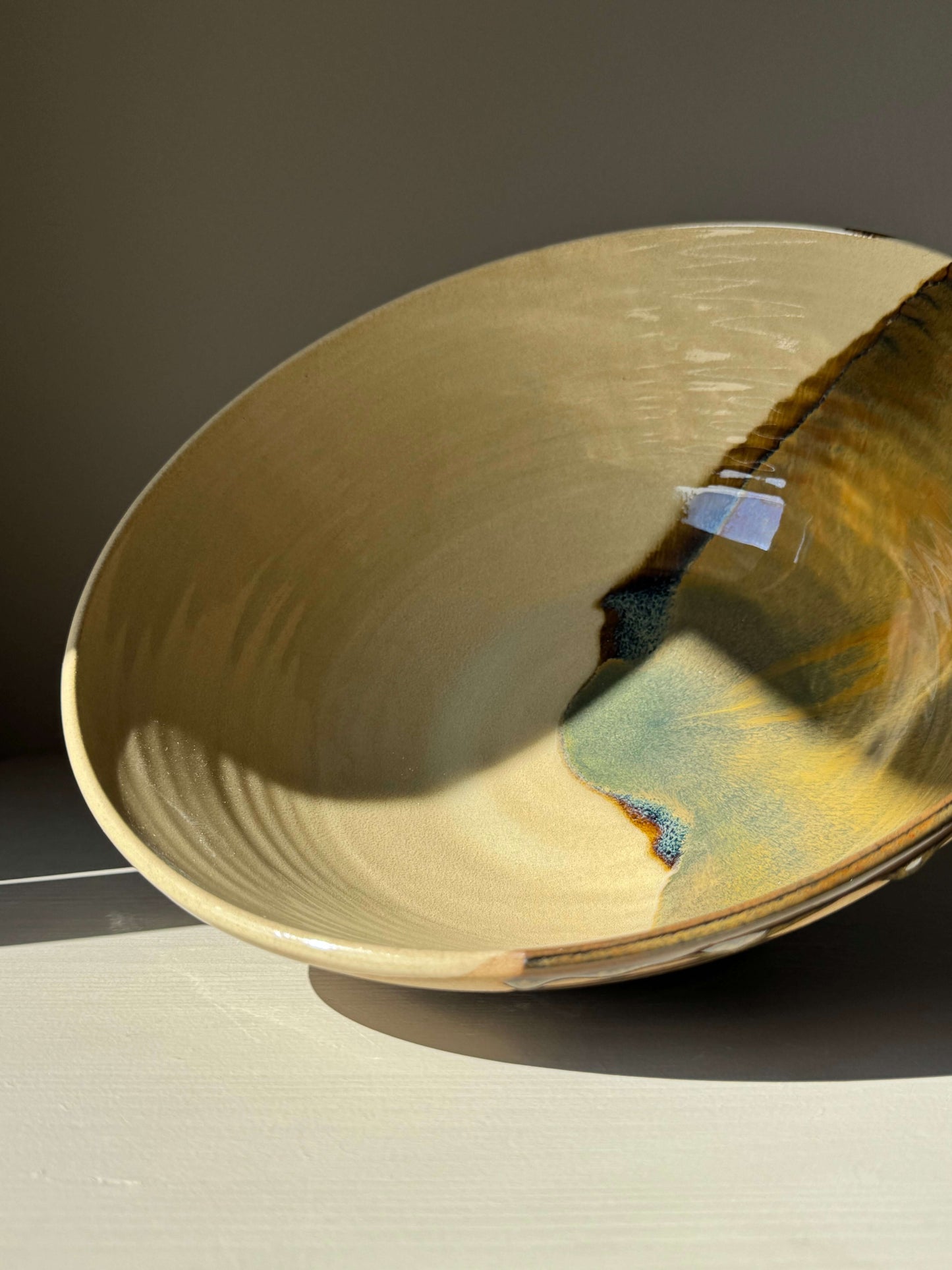 Large Bowl - Inyo #01, handmade ceramic with glossy dark tenmoku and clear glaze creates unique contrast, 28 cm diameter