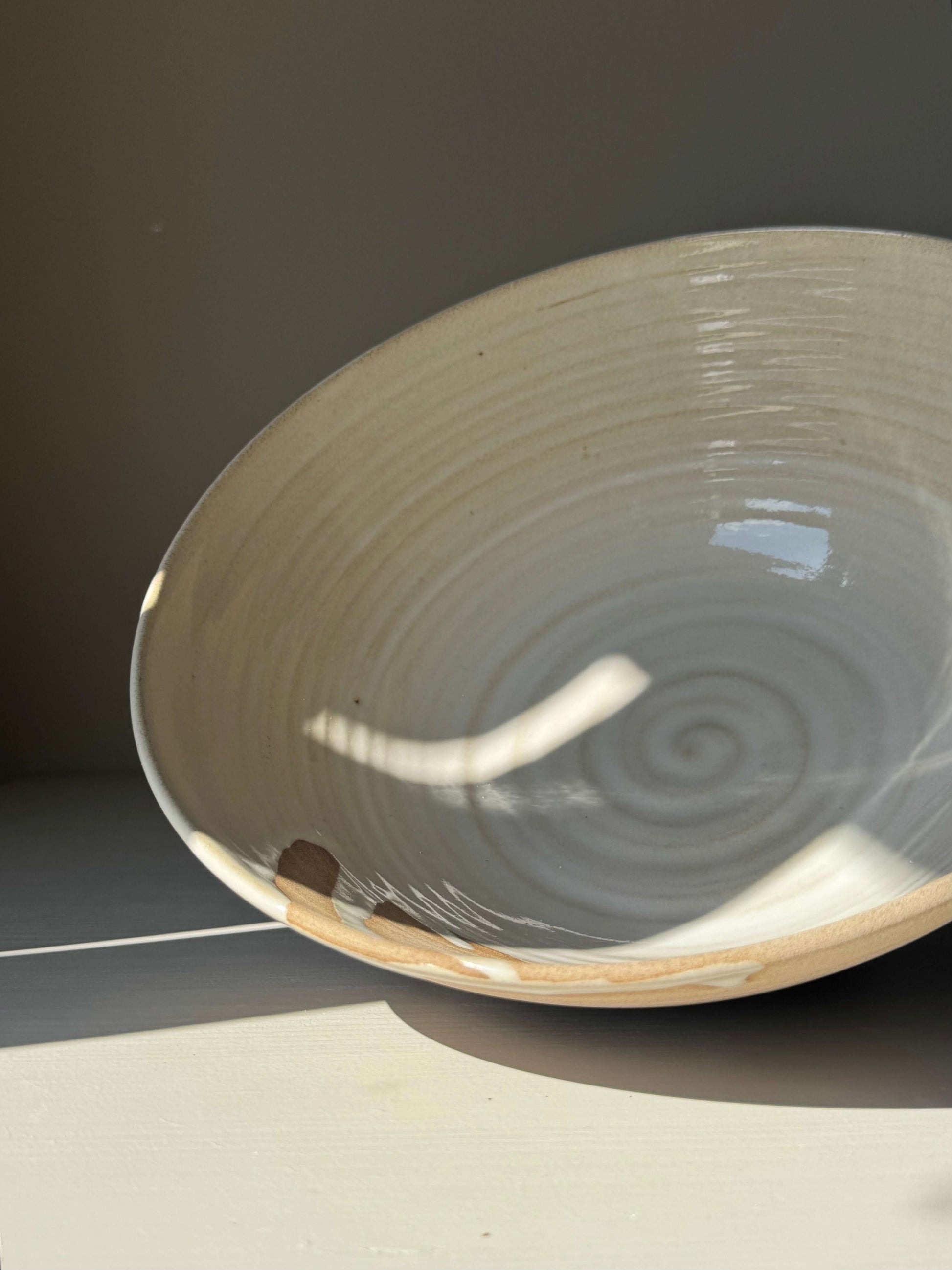 Large Bowl - Yuki handmade ceramic with white glaze and raw clay contrast.