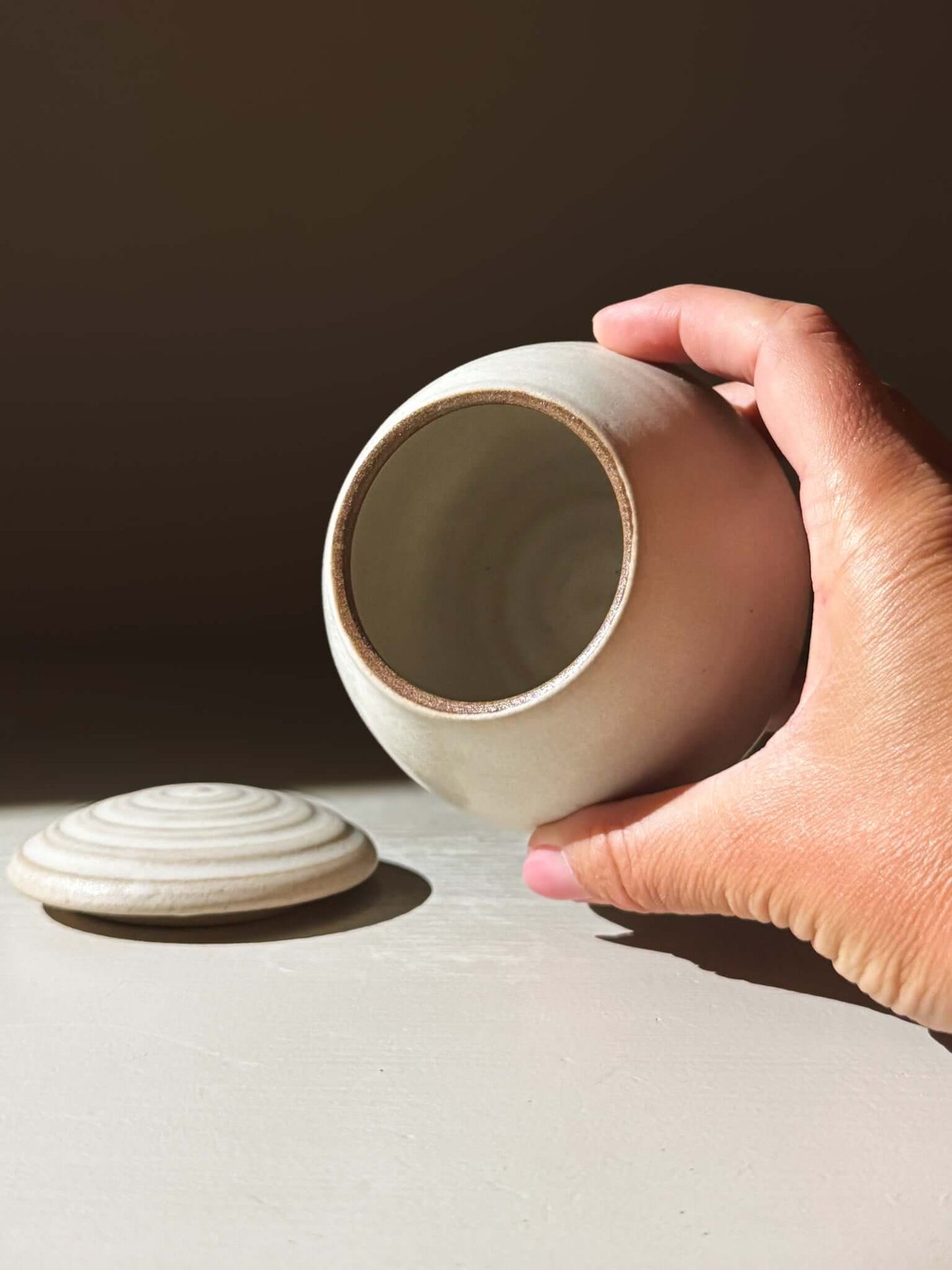 Handcrafted Lidded Jar - Eggshell #02 showcasing handmade ceramics pottery in home studio.