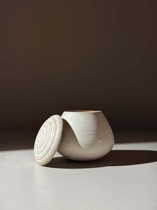 Lidded Jar - Eggshell #02 handmade ceramics pottery, wheel-thrown in home studio, elegant storage solution with unique hand-finish.