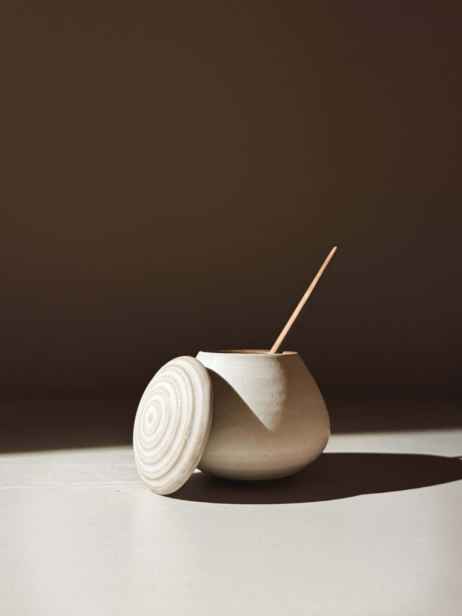 Lidded Jar - Eggshell #02 handmade ceramic pottery with lid, perfect for storing treasures in a wheel-thrown design.