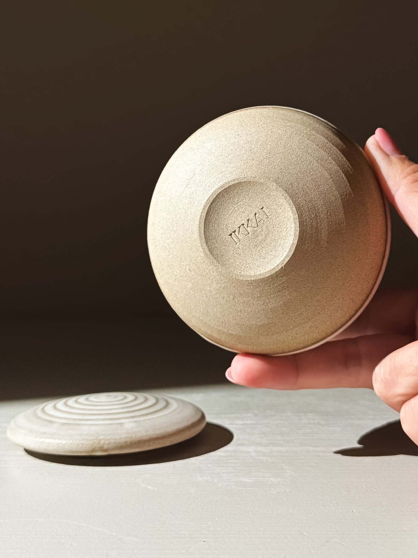 Handmade Ceramics Pottery Lidded Jar - Eggshell #03 with intricate design and detachable lid.