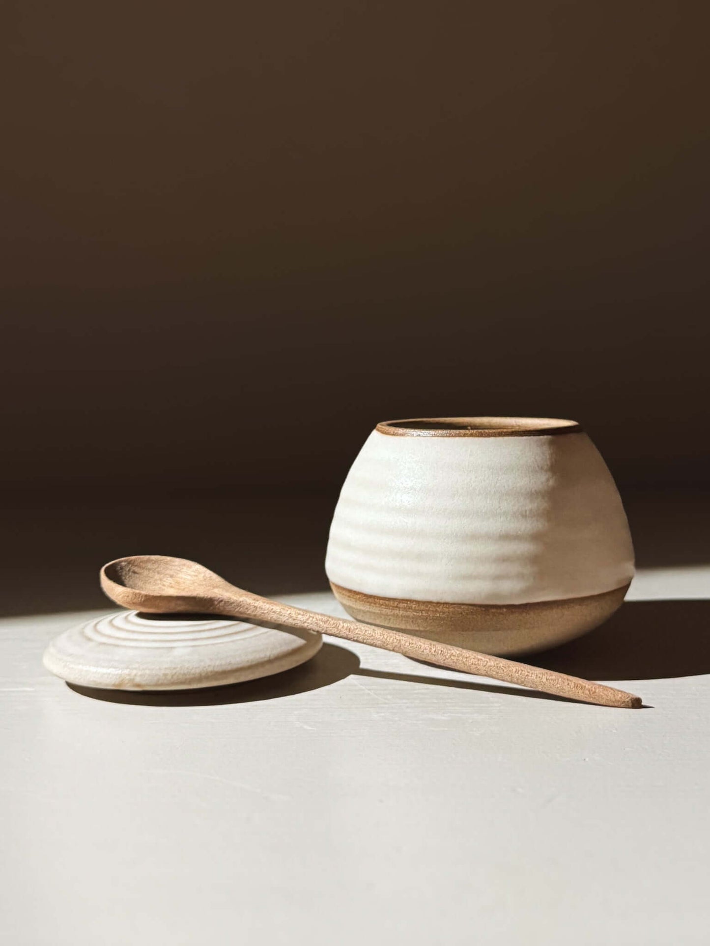 Lidded Jar - Eggshell #03 handmade ceramic pottery with lid and spoon
