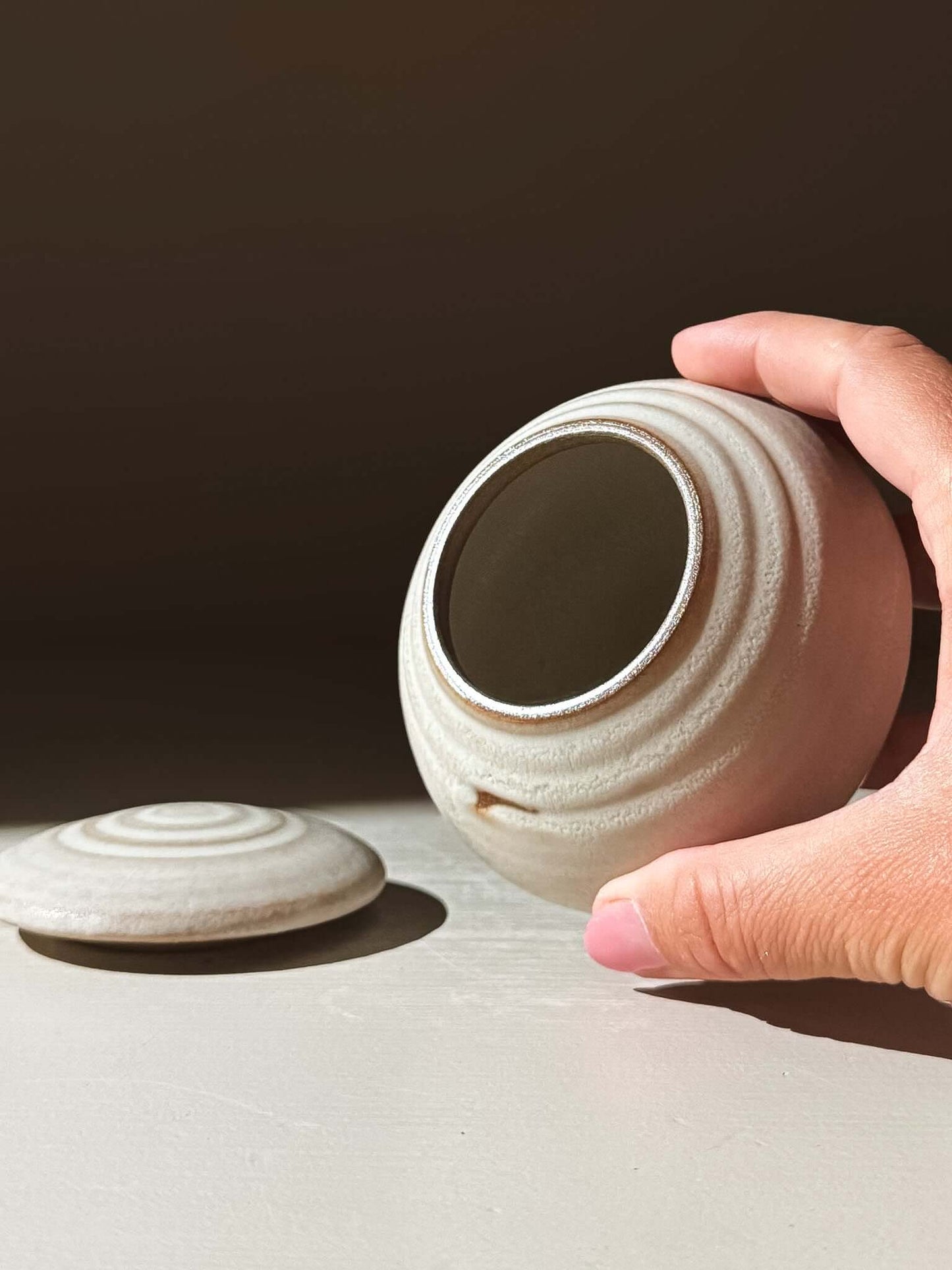 Handcrafted Lidded Jar - Eggshell #04 in handmade ceramics, showcasing unique pottery design.