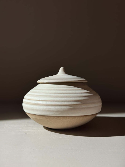 Handmade ceramic Lidded Jar - Eggshell #01, wheel-thrown pottery with a fitted lid, perfect for storing treasures.