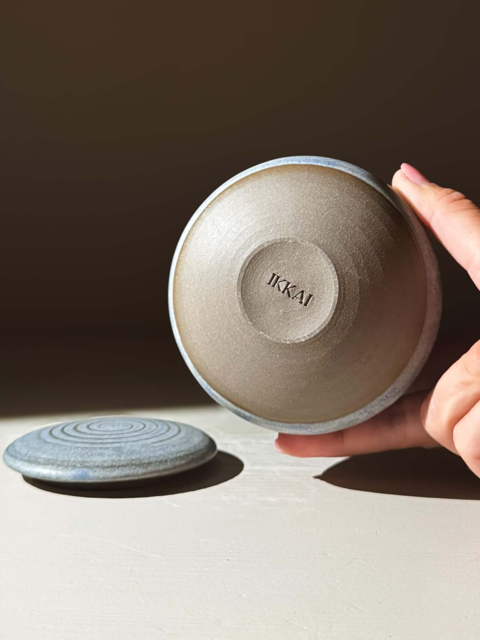 Handmade ceramic Lidded Jar - Mizu #01 with lid, showcasing pottery craftsmanship.