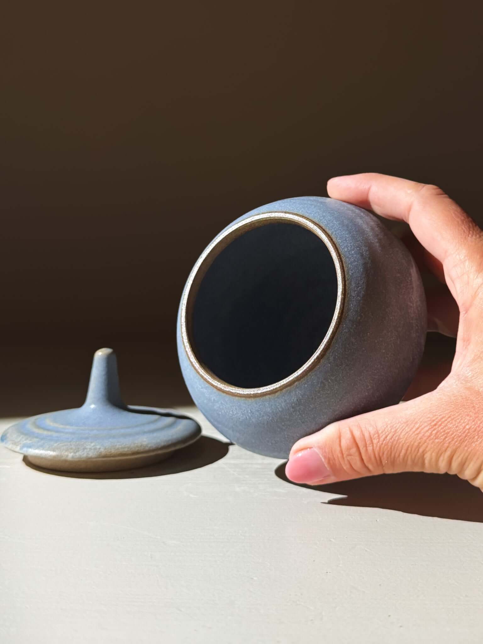 Handmade ceramics Lidded Jar - Mizu #02 with lid removed, pottery piece for versatile storage