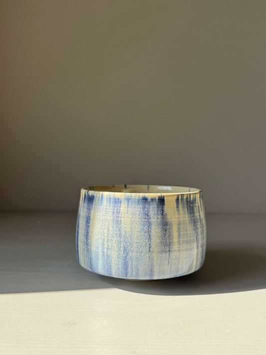 Matcha bowl - Cobalt Blue & Moonstone Glaze #03, handmade ceramic with layered glazes, shown on a neutral background.