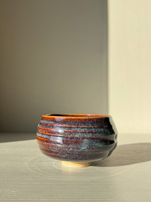 Matcha Bowl - Glossy Blue #01 with earthy tones and flowing curves in natural light.