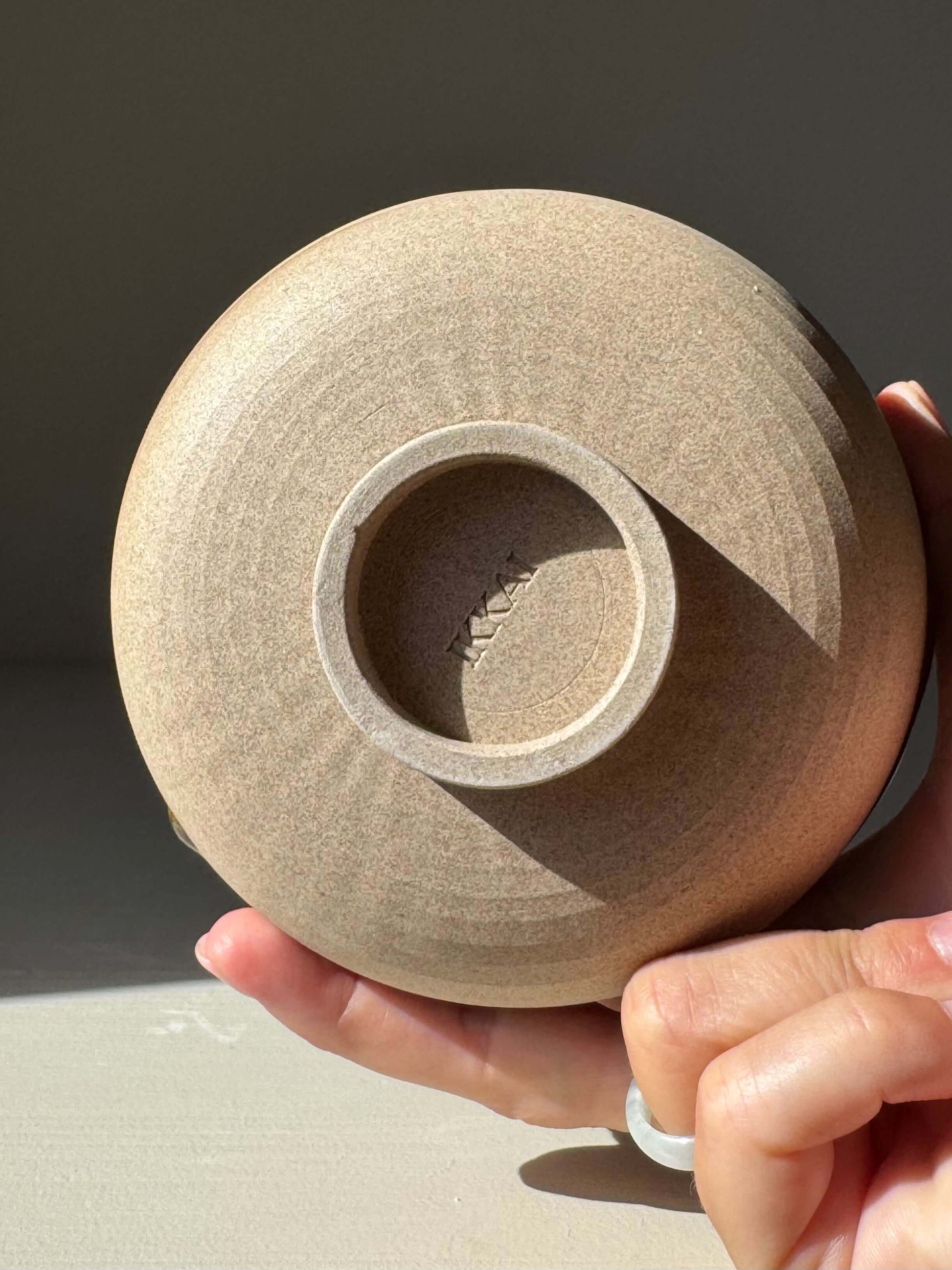 Bottom view of Matcha Bowl – Inyo Series #06 showing handmade ceramic texture