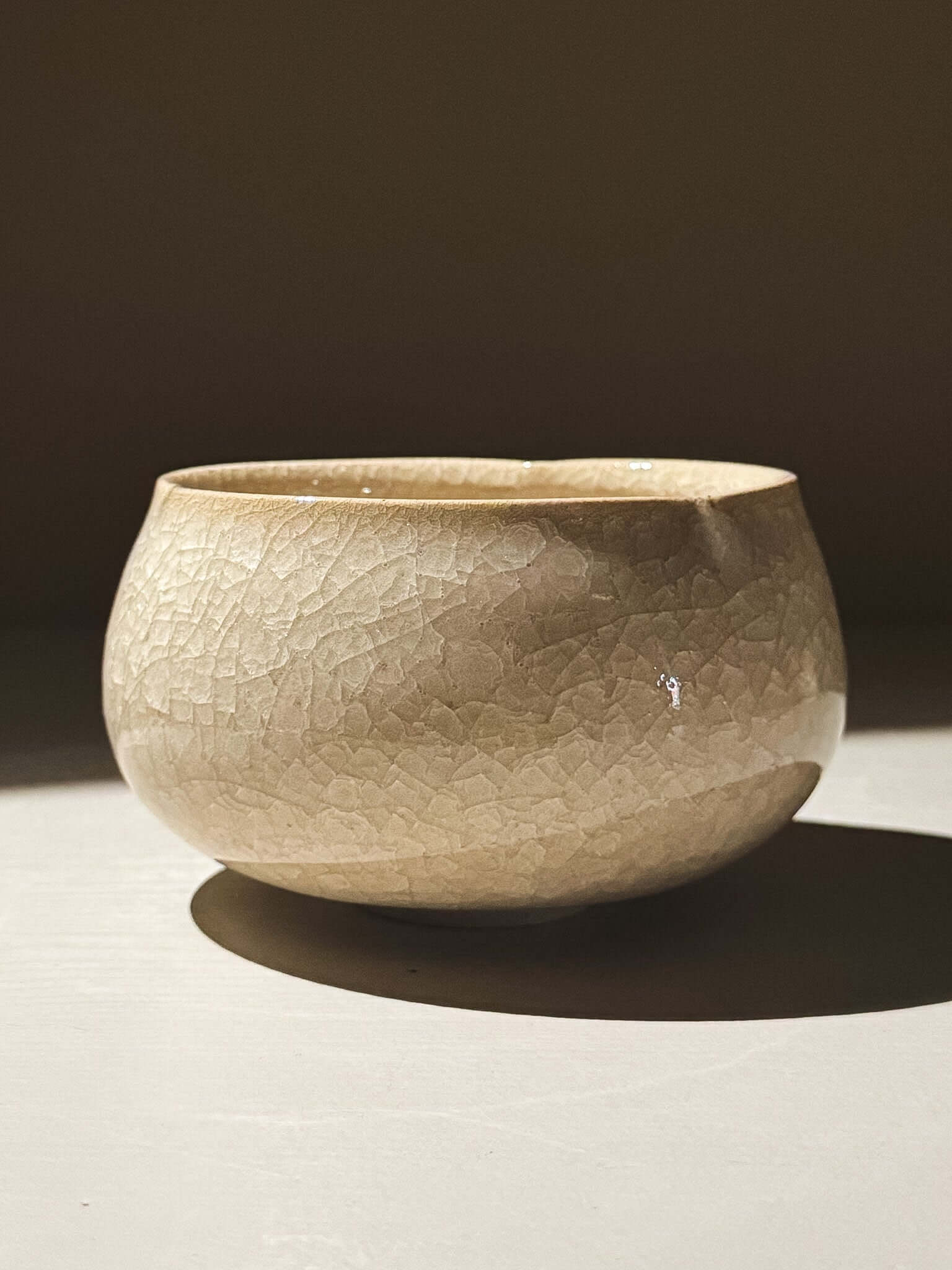 Matcha Bowl - Kannyū #14 with flower-like shape and clear crackle glaze, displaying quiet depth and balance.