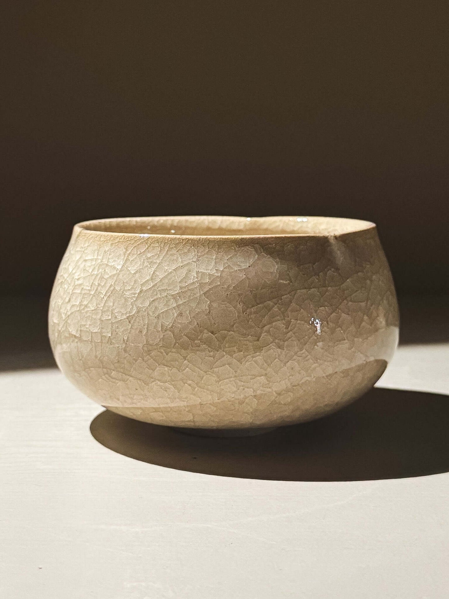 Matcha Bowl - Kannyū  #15 with soft rounded shape and beautiful clear crackle glaze, showcasing a gentle flower-like design.