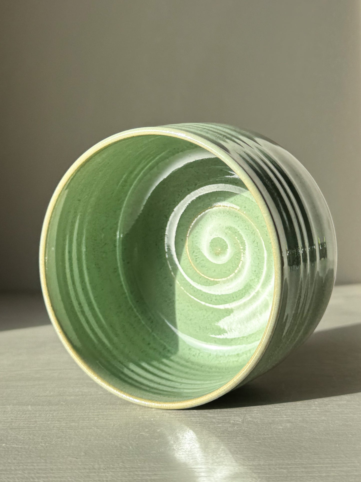 Matcha Bowl – Sage Glaze #01 with soft sage-green tone and glossy finish, perfect for whisking smooth, frothy matcha.