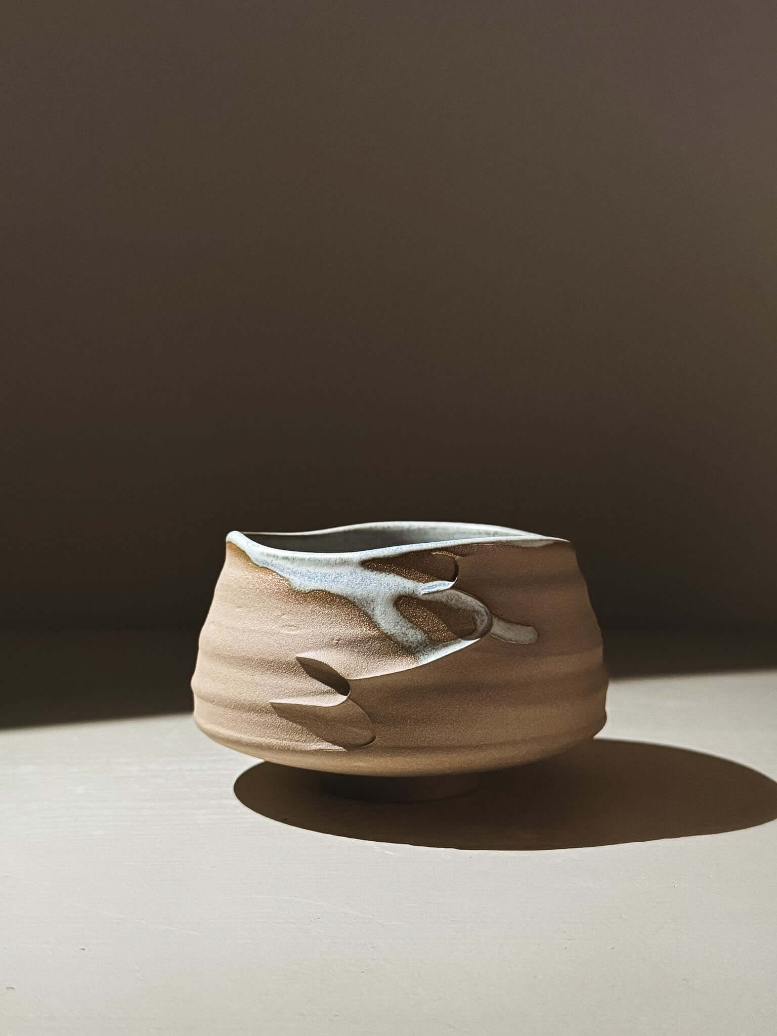Textured Matcha Bowl - Mizu #01 with matte blue glaze and slip texture inspired by Japanese pottery