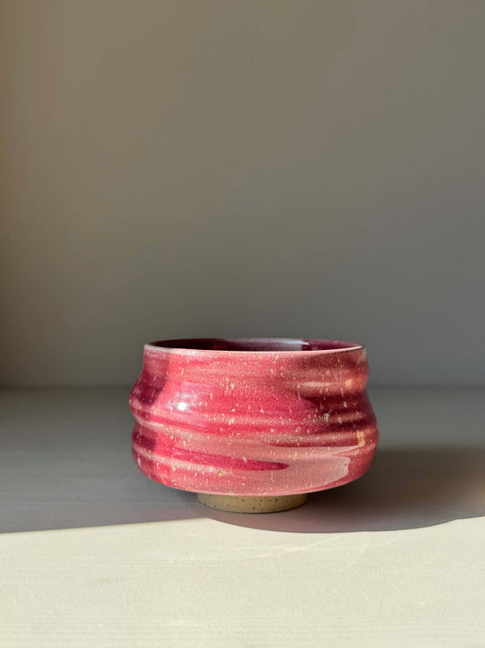 Handmade ceramic Matcha Bowl - Ume Series #04 with flowing ridges, inspired by the Japanese Ume blossom, symbolizing resilience and renewal.