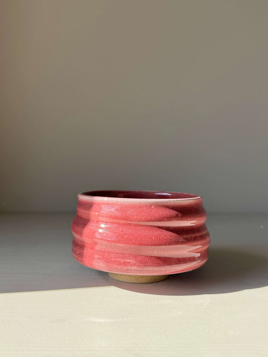 Handmade ceramic Matcha Bowl - Ume Series #06 with flowing ridges, inspired by Japanese Ume blossoms, in a fresh, new color.