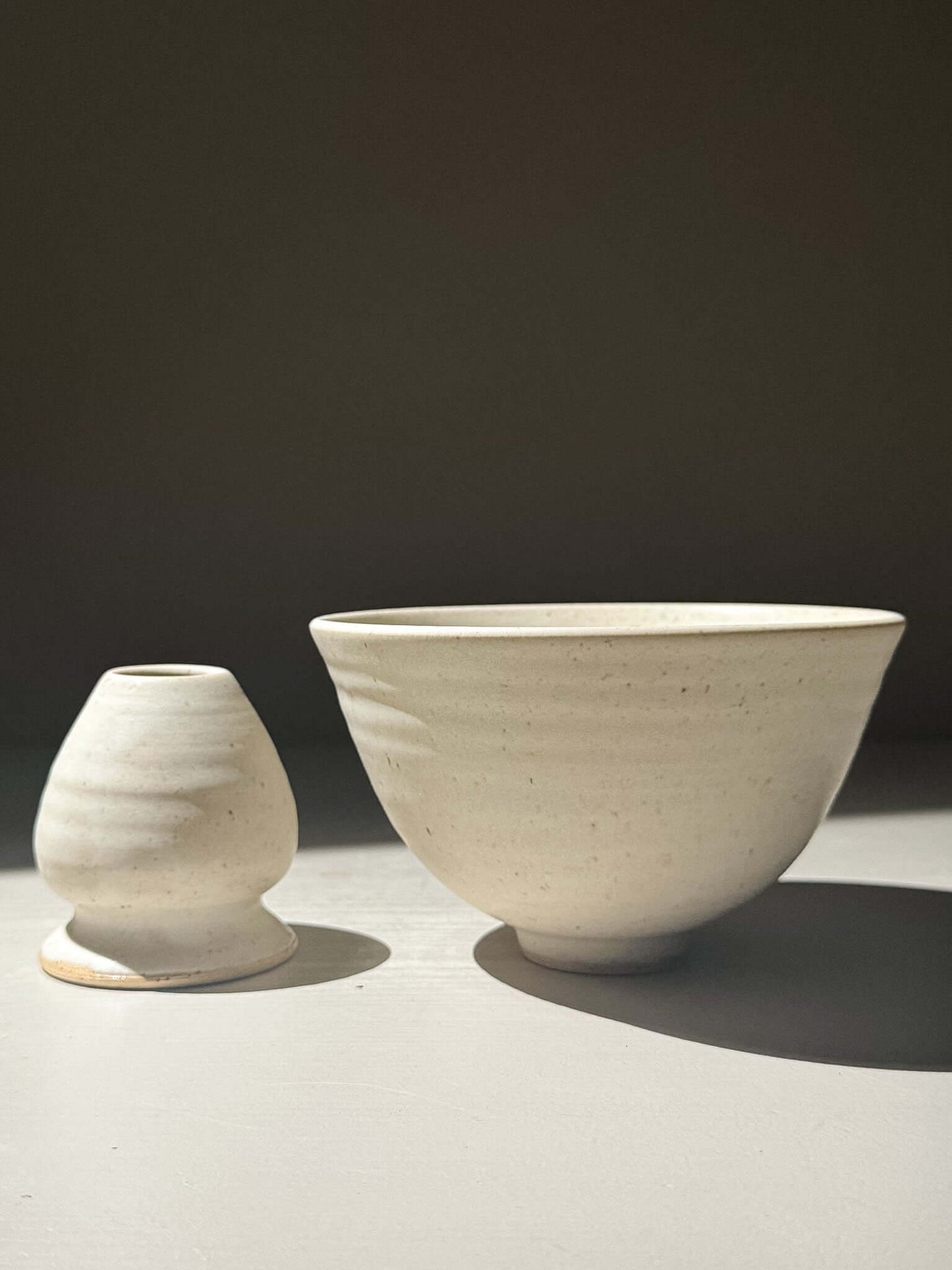 Matcha Bowl & Whisk Holder Set - Eggshell #02
