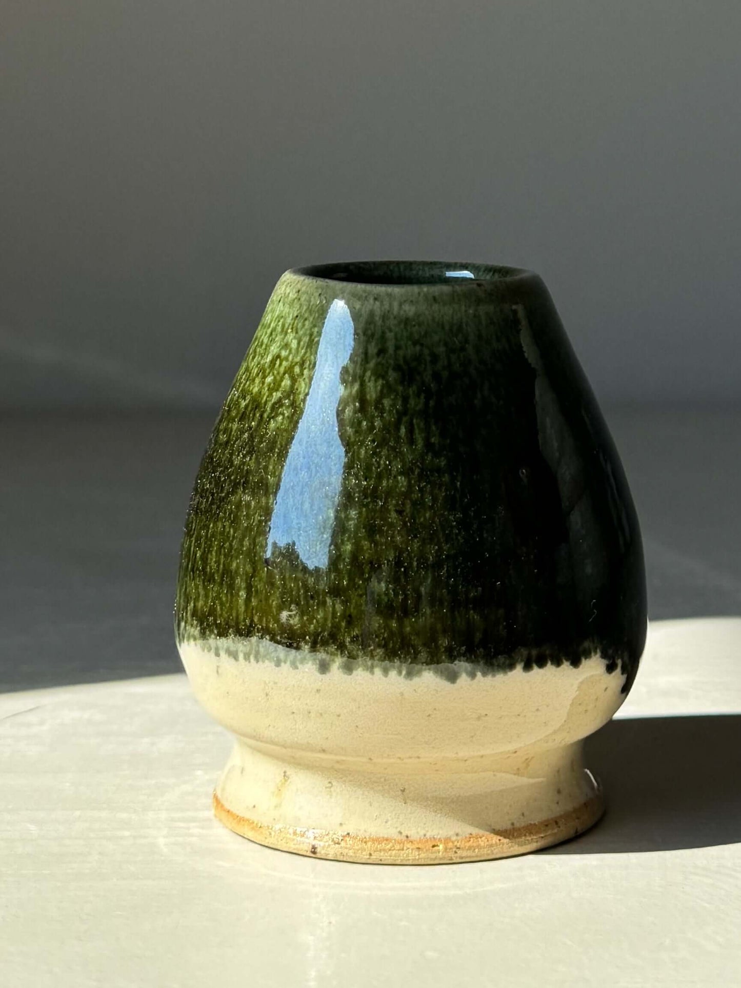 Handmade ceramic Matcha Whisk Holder - Hinoki Series with glossy green glaze for bamboo Chasen