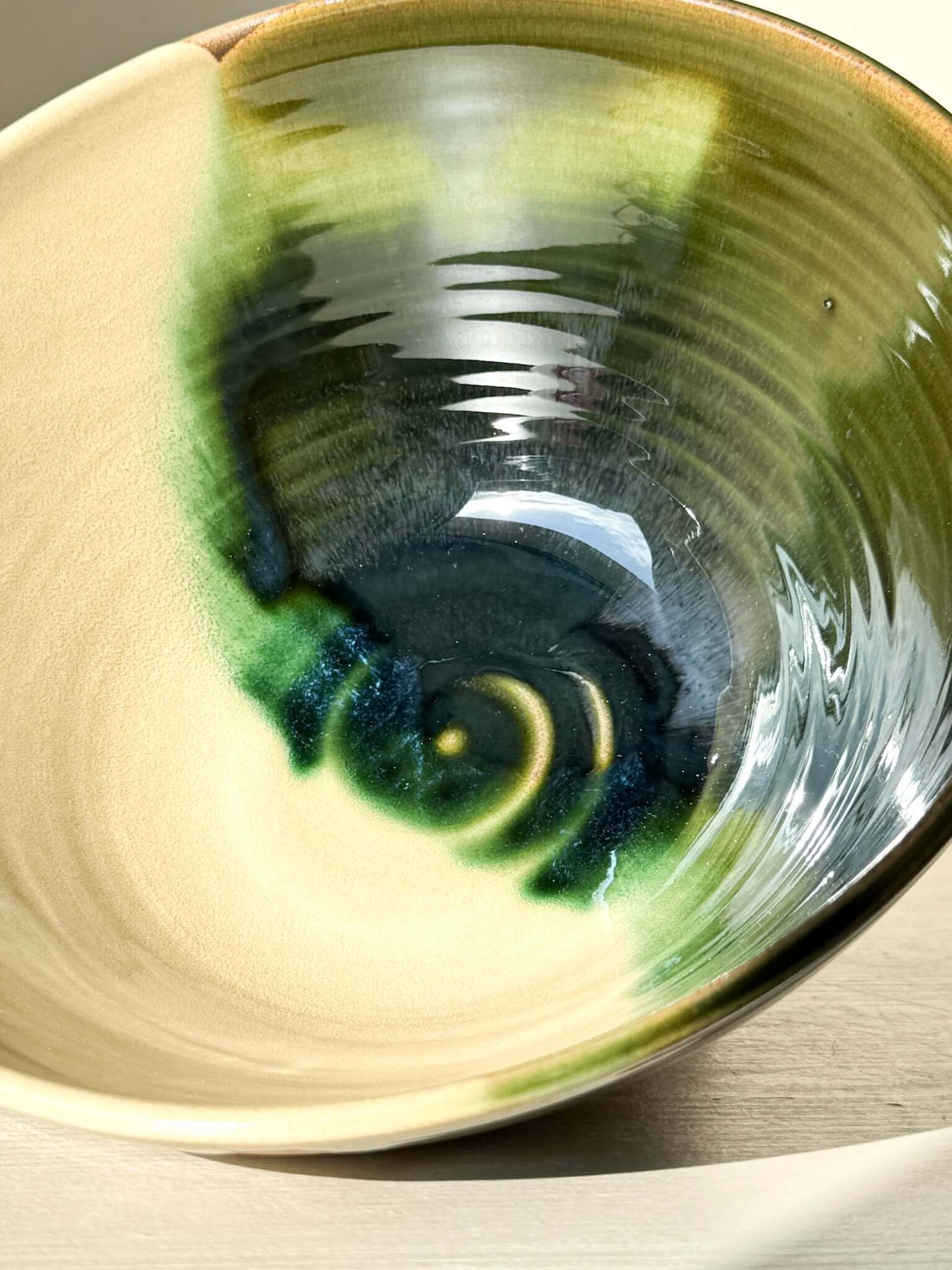 Handmade ceramic Medium Bowl - Mori #02 with rich green glaze and toffee clay accents, part of the Mori Series inspired by the forest.