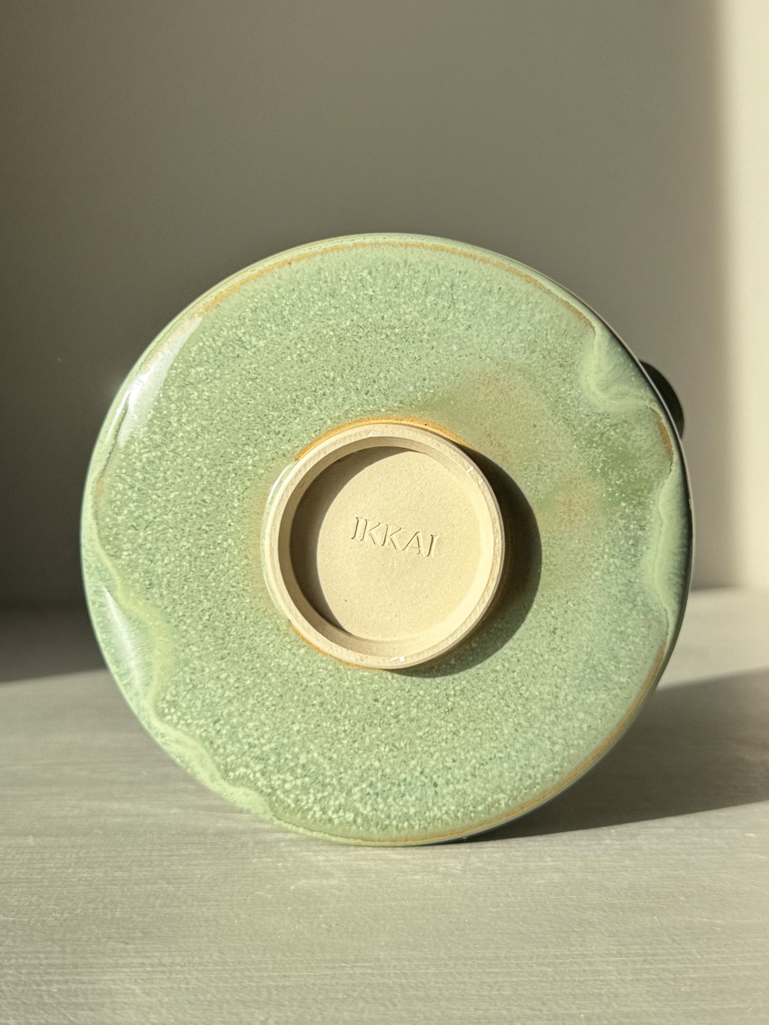 Base of Matcha Bowl Spout – Sage #01 showing sage-green glaze and textural detail.