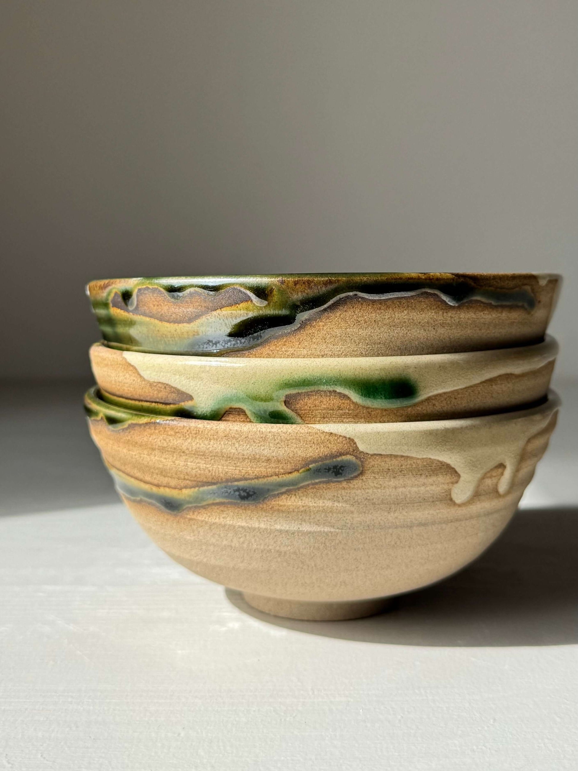 Small Bowl - Mori handmade ceramic with green glaze, part of Mori Series inspired by forest, unique shades of green and blue.