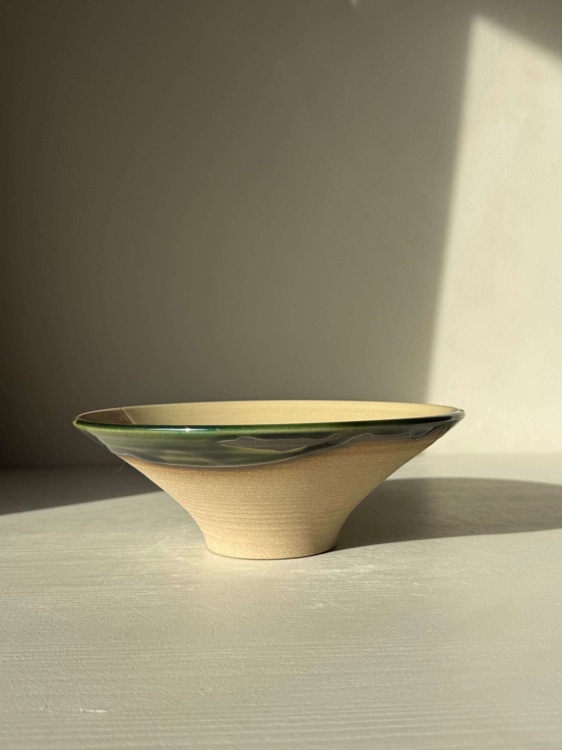 Small Serving Bowl - Mori #01, handmade ceramic with glossy green glaze over warm toffee clay, 19.5cm diameter, 7cm height.