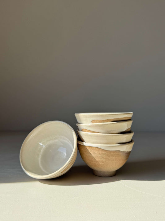 Soya Bowl - Yuki handmade ceramic bowls stacked with soft white glaze and raw base