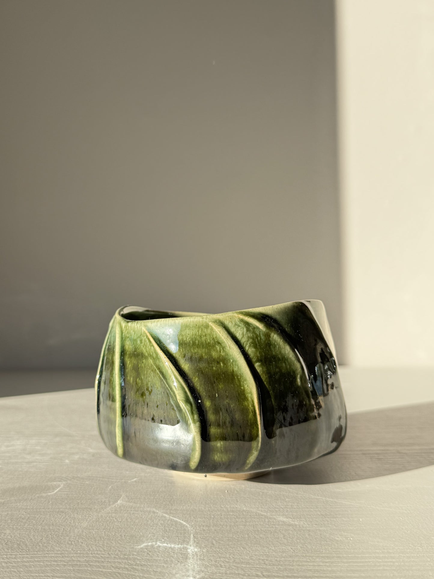 Textured Matcha Bowl - Hinoki #15 with unique green glaze and textured finish, inspired by the calming hues of the Hinoki tree.