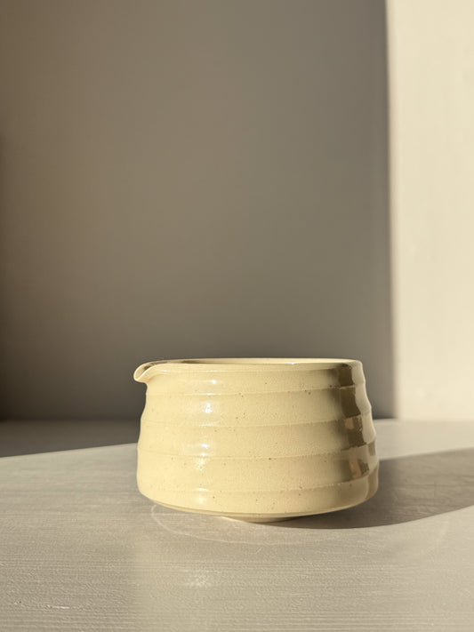 Textured Matcha Bowl Spout - Clear #02 with glossy glaze and subtle ridges