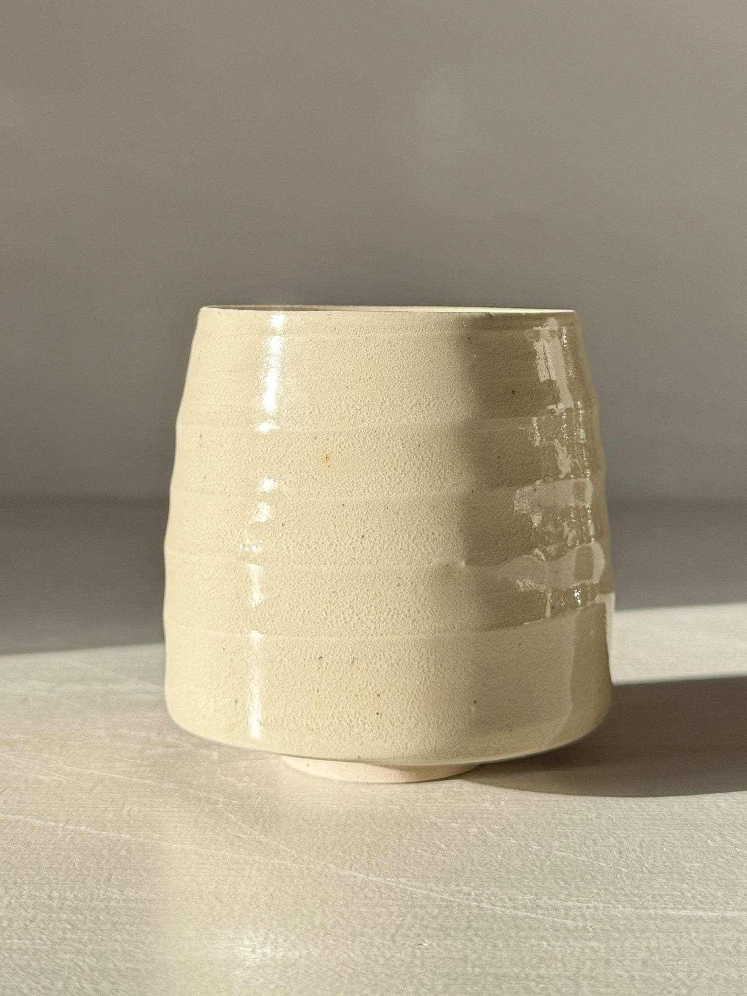 Yunomi Cups - Clear Glaze #02 with soft rounded form and subtle textured ridges, showcasing natural stoneware tones.