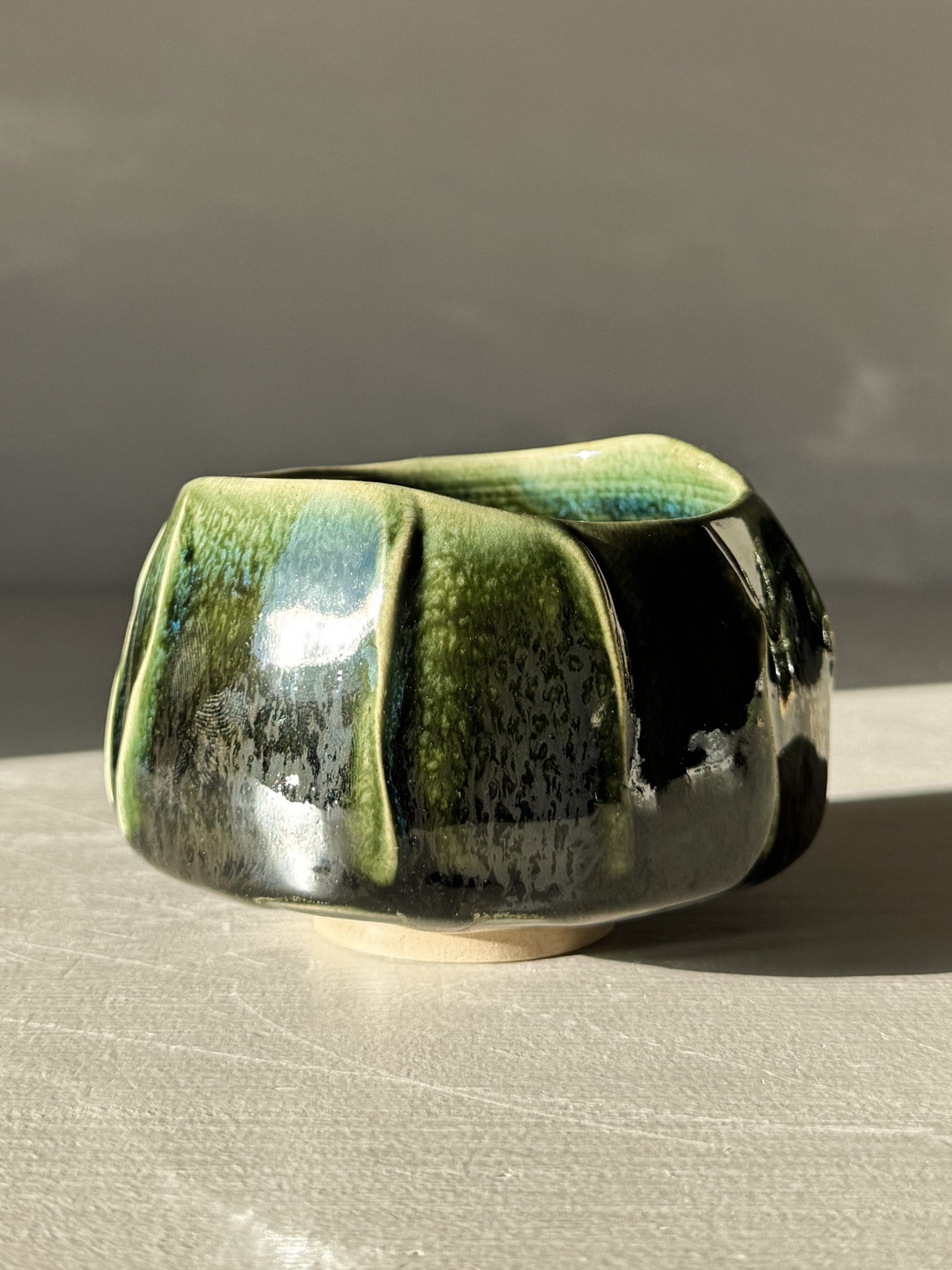 Yunomi Cup - Hinoki #03 with deep green glaze and subtle texture, handcrafted for everyday tea moments, adding unique style.